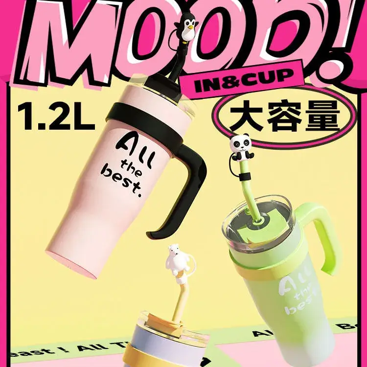 Green Cartoon Ice Thermos 1200ml Straw Cup - Image 4