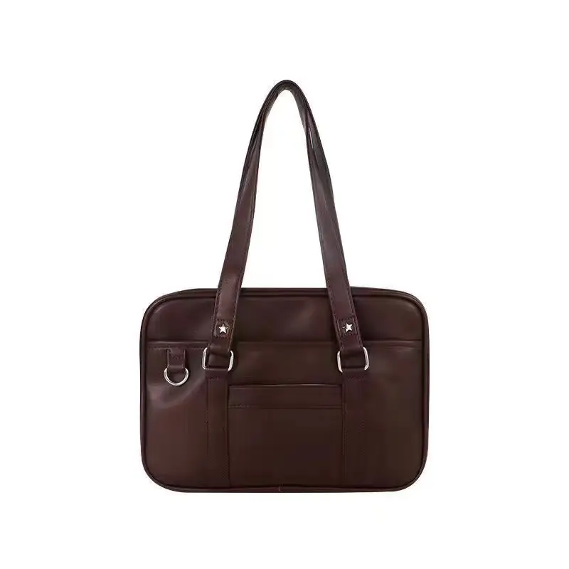 Brown PU Leather Student Schoolbag Commuter Shoulder Bag — feature 10
