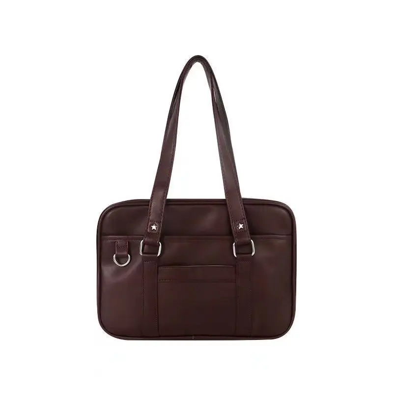 Brown PU Leather Student Schoolbag Commuter Shoulder Bag — feature 14