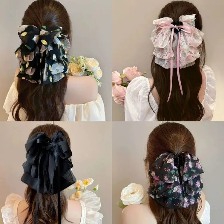 French Retro Bow Hairpin with Black Houndstooth Design - Image 13
