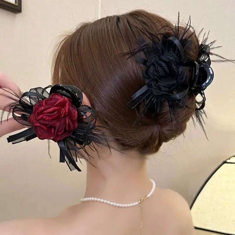 French Retro Bow Hairpin with Black Houndstooth Design — feature 42