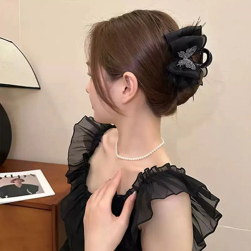 French Retro Bow Hairpin with Black Houndstooth Design — feature 52