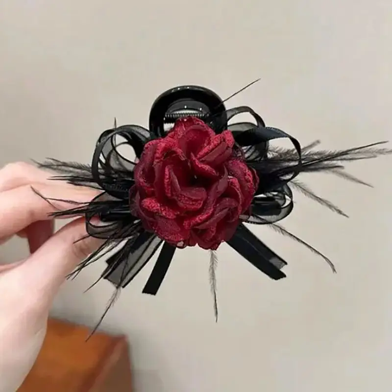 French Retro Bow Hairpin with Black Houndstooth Design - Image 11
