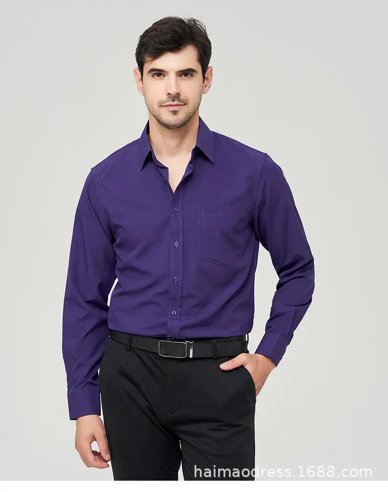 Men's Purple Long Sleeve Button-Down Shirt — feature 23