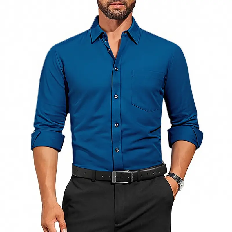 Men's Purple Long Sleeve Button-Down Shirt - Image 15