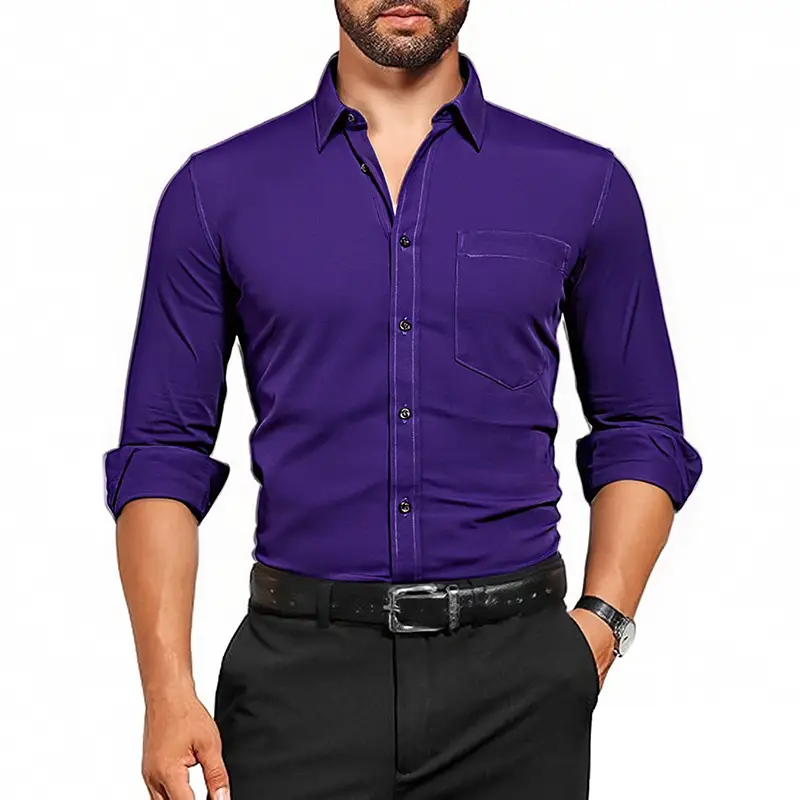 Men's Purple Long Sleeve Button-Down Shirt - Image 3
