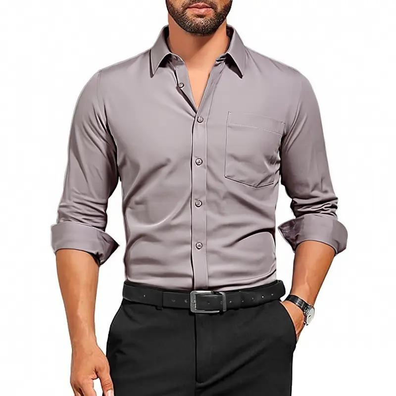 Men's Purple Long Sleeve Button-Down Shirt - Image 6