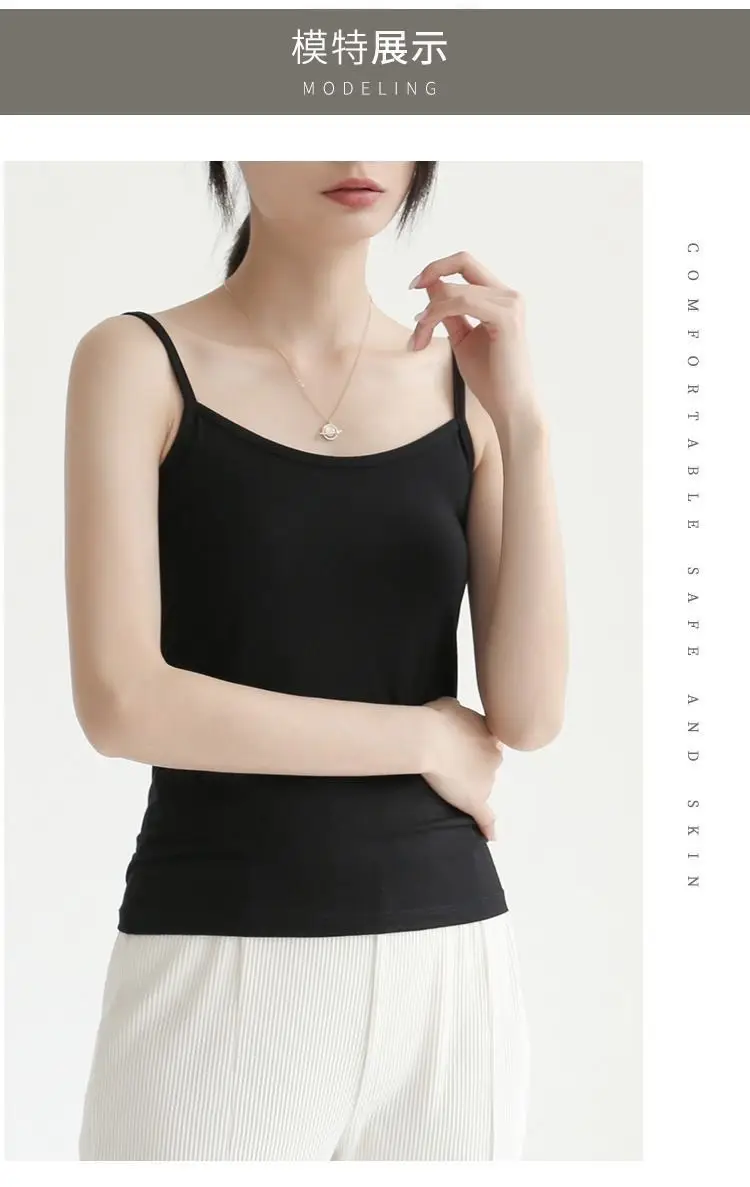 Modal Small Camisole Women's Inner Wear Beautiful Back Summer Thin Sexy Outer Wear Pure Desire Style Base Black Top — feature 11