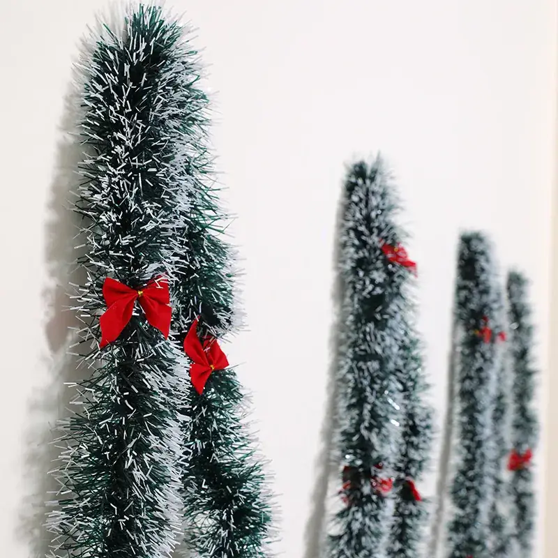 Cross-Country Christmas Tree Decor with Red Bow & Strip Tops - Image 5