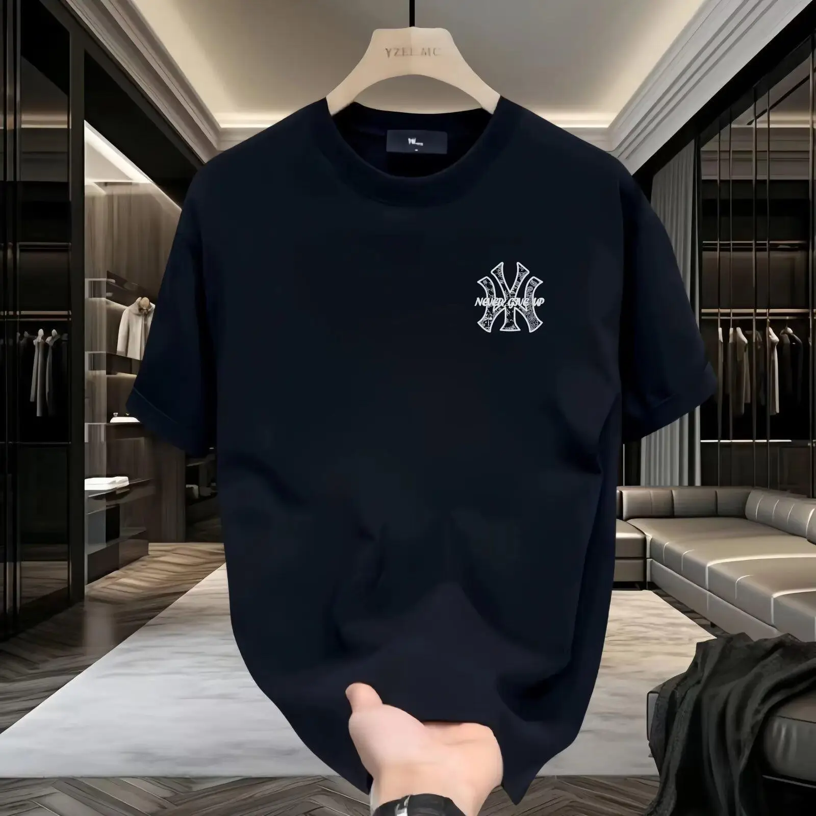 Men Black Graphic Cotton T-Shirt New American Style - Image 3