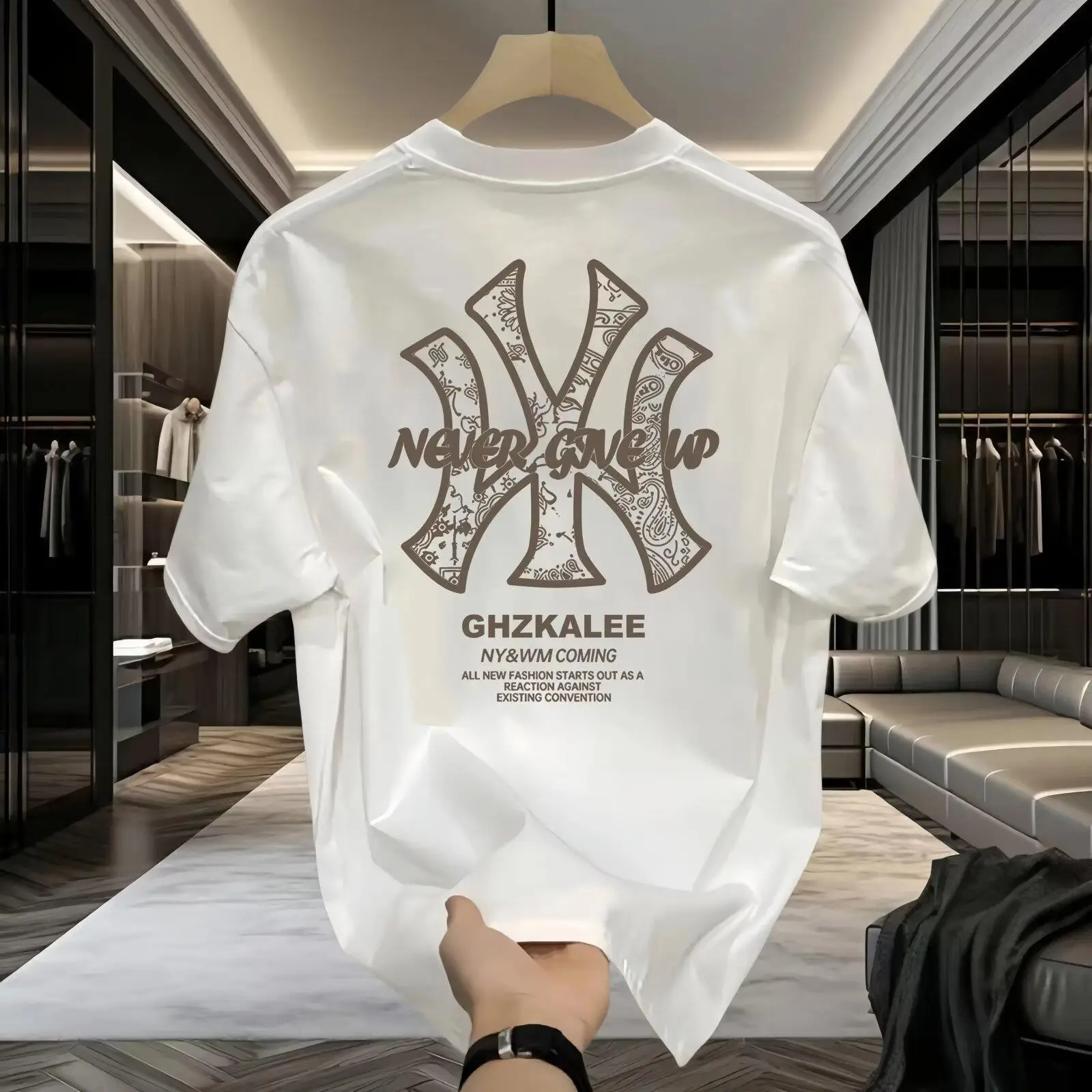 Men Black Graphic Cotton T-Shirt New American Style - Image 2