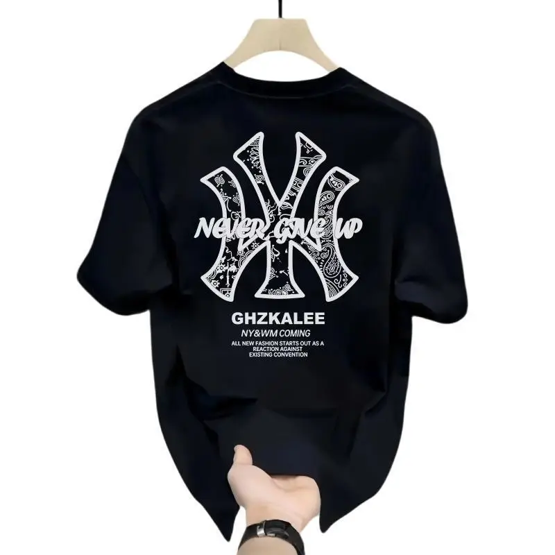 Men Black Graphic Cotton T-Shirt New American Style - Image 5