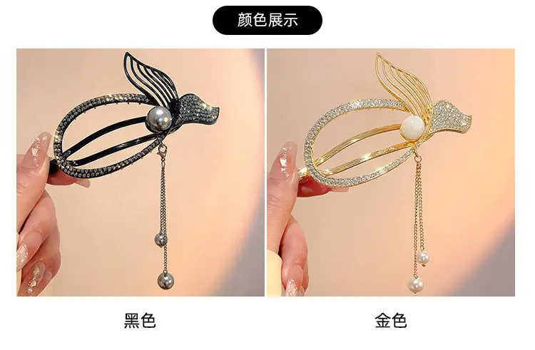Pearl Fish Tassel Hair Clip with High Sense Tassel — feature 1