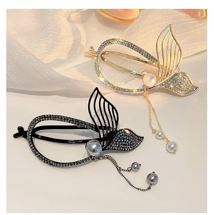 Pearl Fish Tassel Hair Clip with High Sense Tassel — feature 3