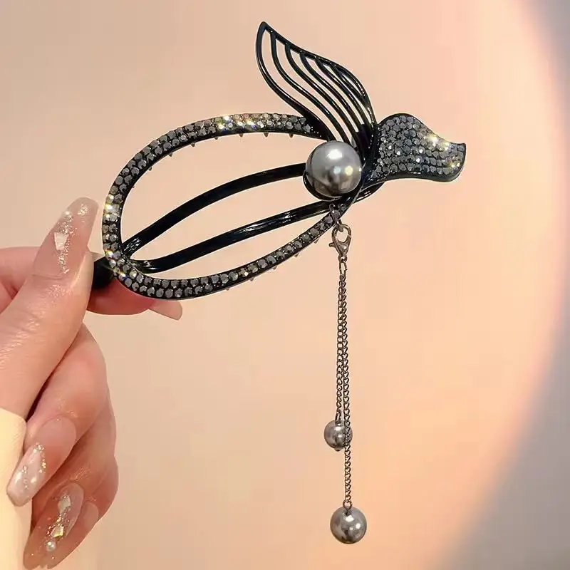Pearl Fish Tassel Hair Clip with High Sense Tassel