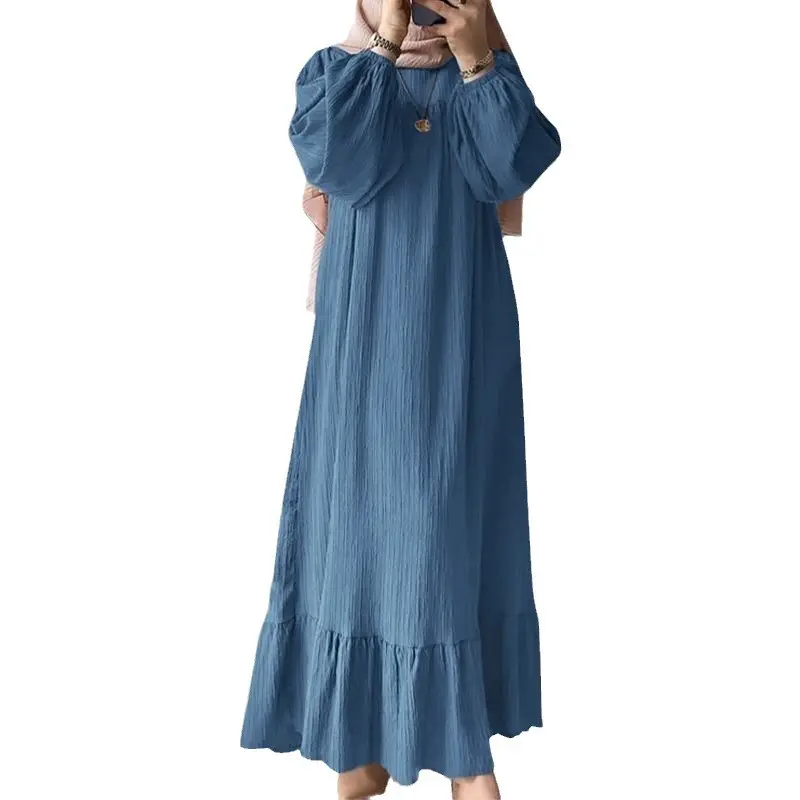 Muslim Women's Robe Long Sleeve Ruffled Hem Brown - Image 10