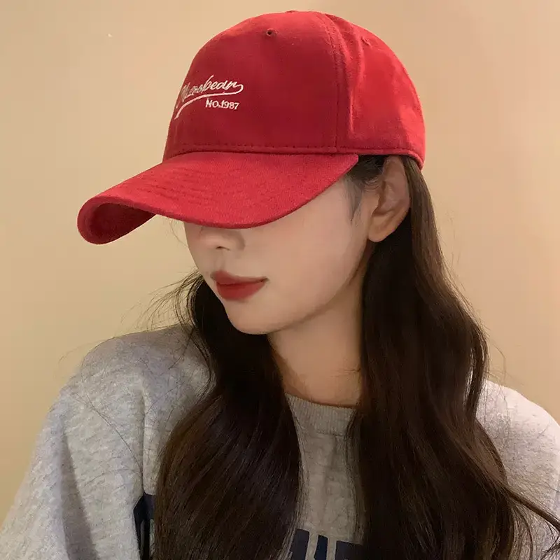 Women Red Embroidered Baseball Cap Extra Large Wide Brim - Image 9