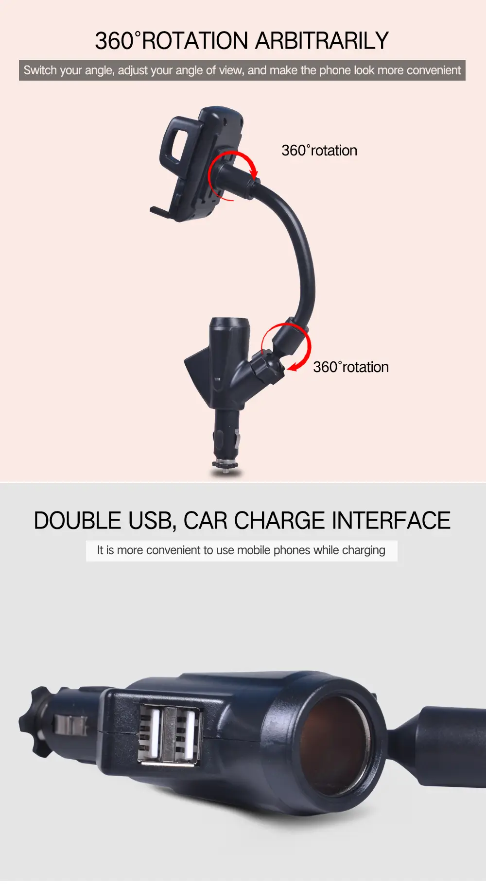 Dual USB Car Phone Holder 360 Rotating Universal Charging — feature 32