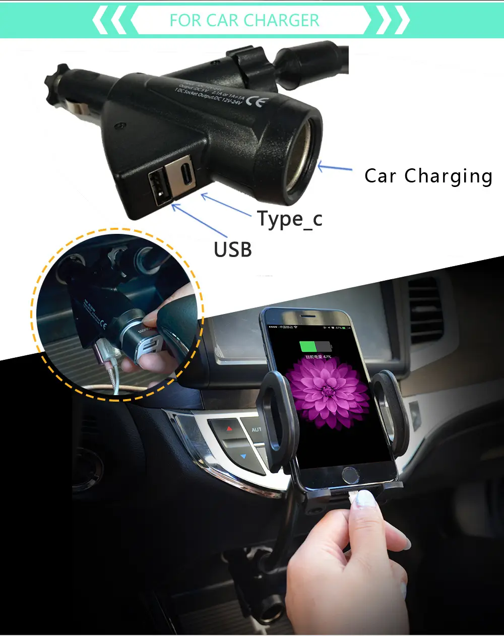 Dual USB Car Phone Holder 360 Rotating Universal Charging — feature 6