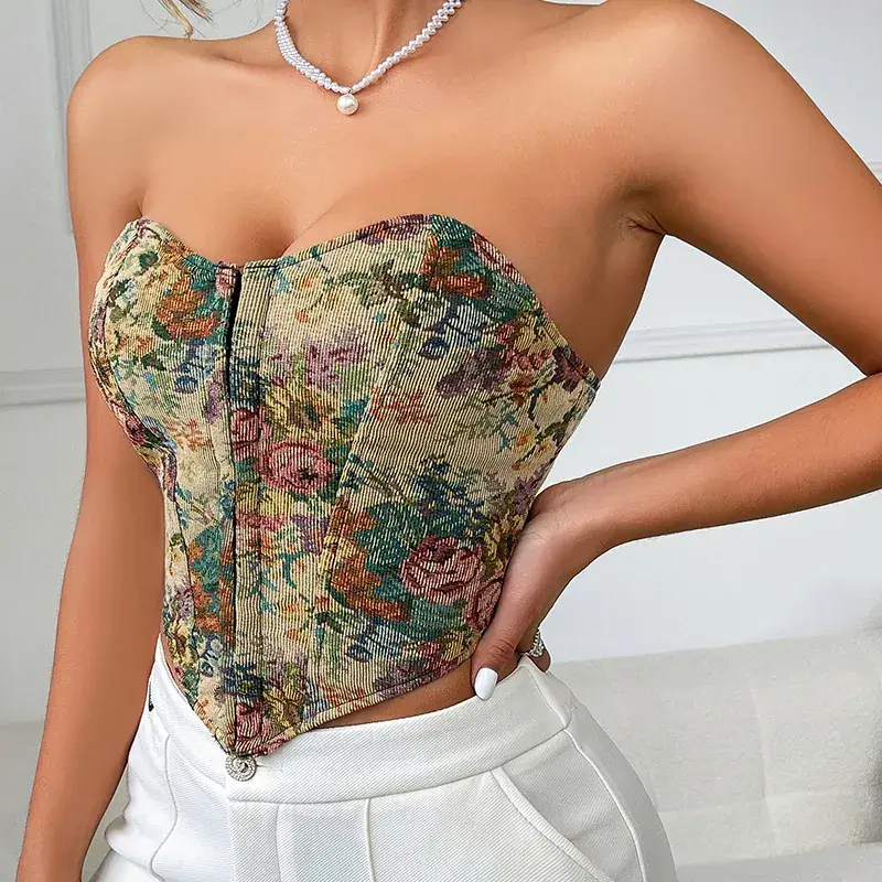 Women's Floral Bralette Low Cut Vest Top with Front Closure - Image 3