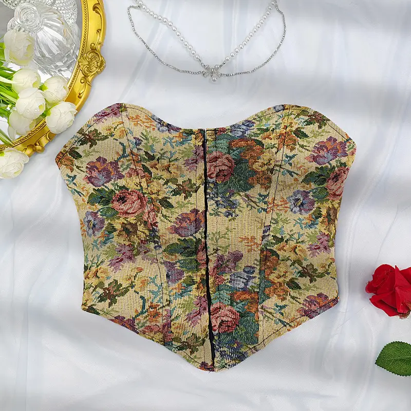 Women's Floral Bralette Low Cut Vest Top with Front Closure — feature 14