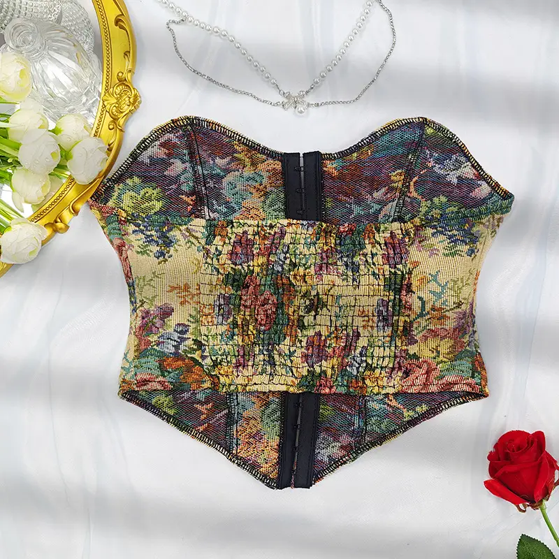 Women's Floral Bralette Low Cut Vest Top with Front Closure — feature 16