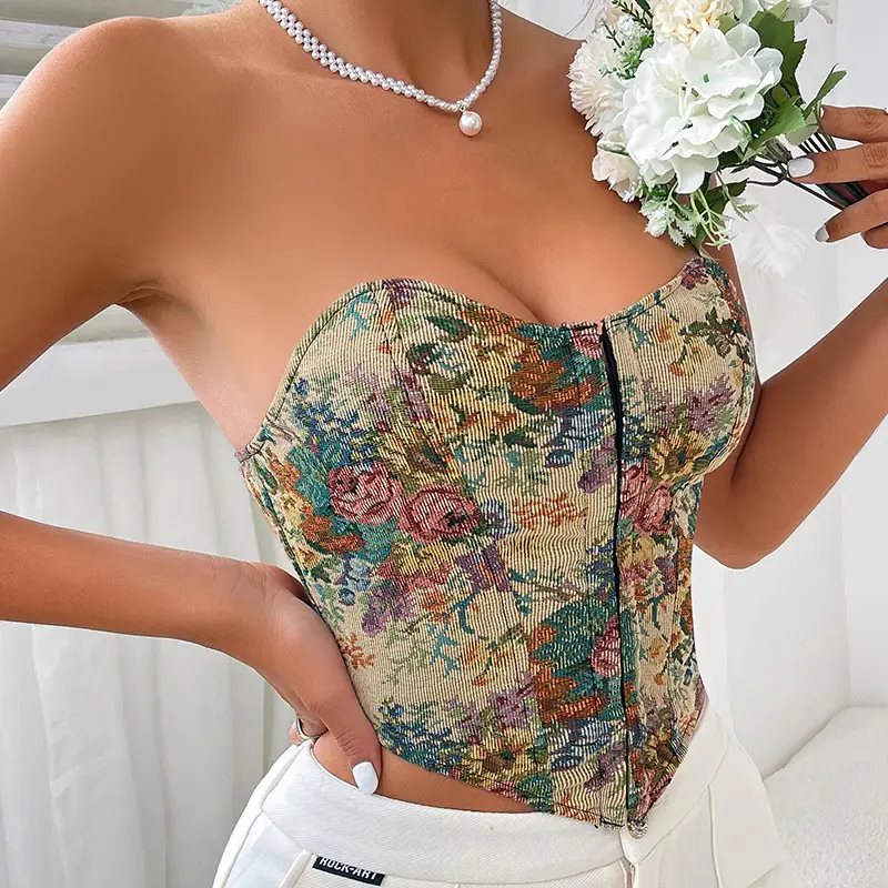 Women's Floral Bralette Low Cut Vest Top with Front Closure — feature 4