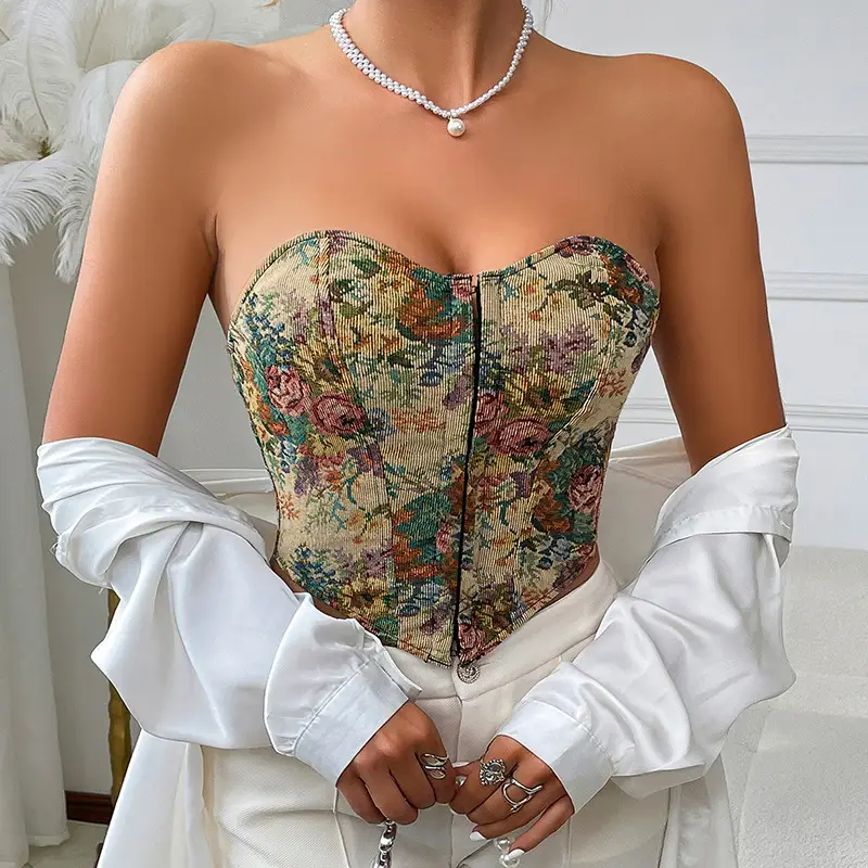 Women's Floral Bralette Low Cut Vest Top with Front Closure — feature 5