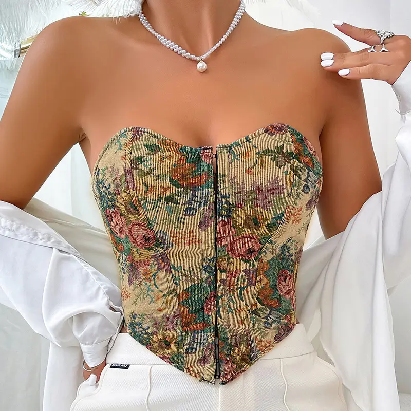 Women's Floral Bralette Low Cut Vest Top with Front Closure — feature 6