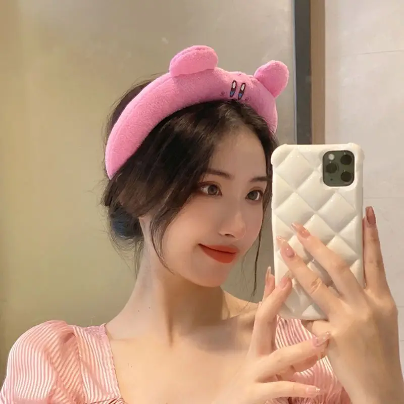 Pink Plush Kirby Face Mask Hairband for Girls — feature 1