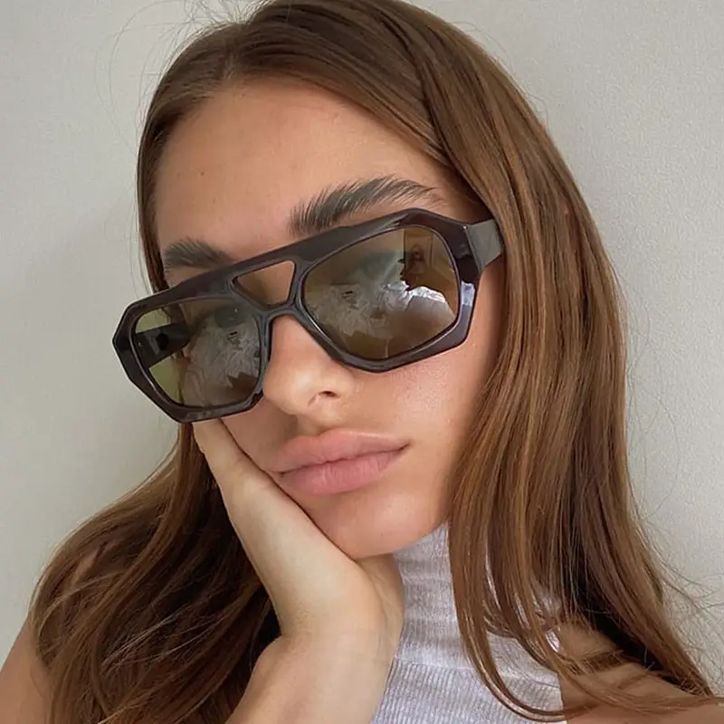 Women's Black Green Double Beam Sunglasses — feature 10
