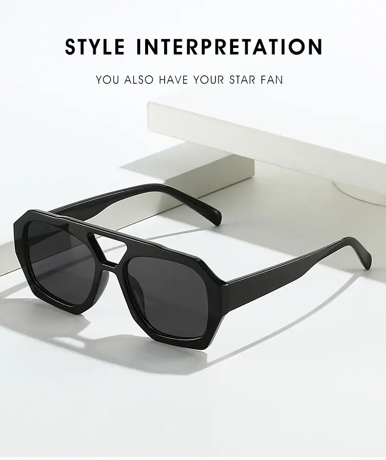 Women's Black Green Double Beam Sunglasses — feature 13