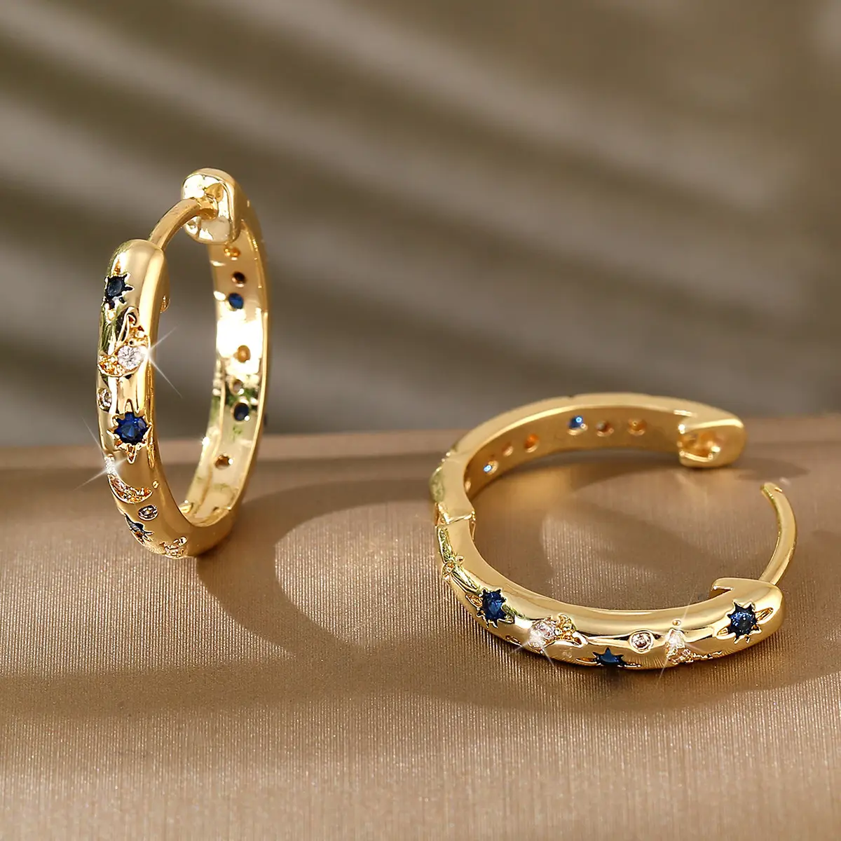 Women Moon Star Earrings Copper Real Gold Micro-inlaid Zircon - Image 3