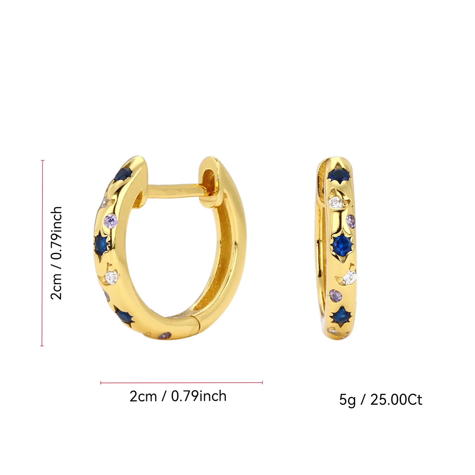 Women Moon Star Earrings Copper Real Gold Micro-inlaid Zircon - Image 5