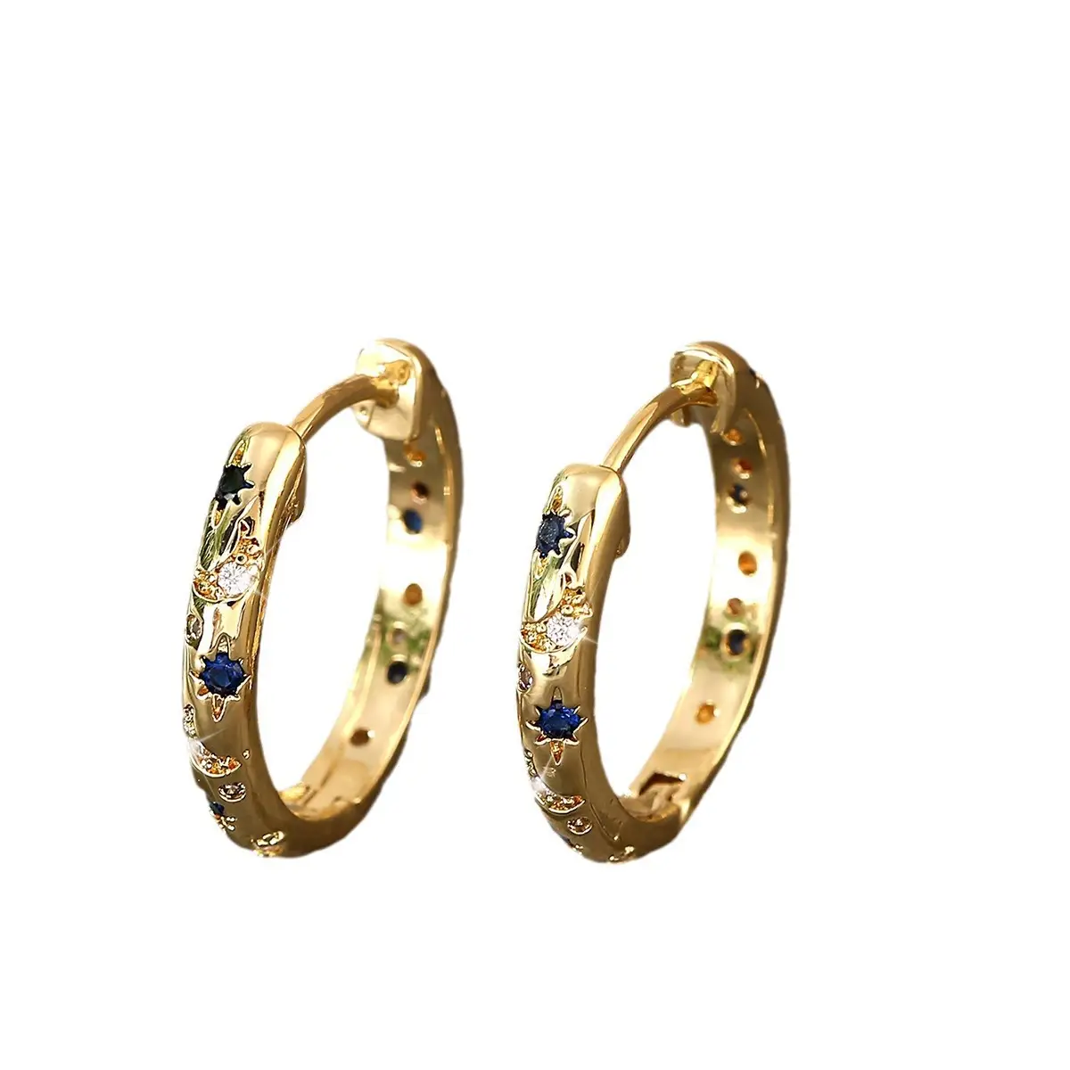 Women Moon Star Earrings Copper Real Gold Micro-inlaid Zircon - Image 6