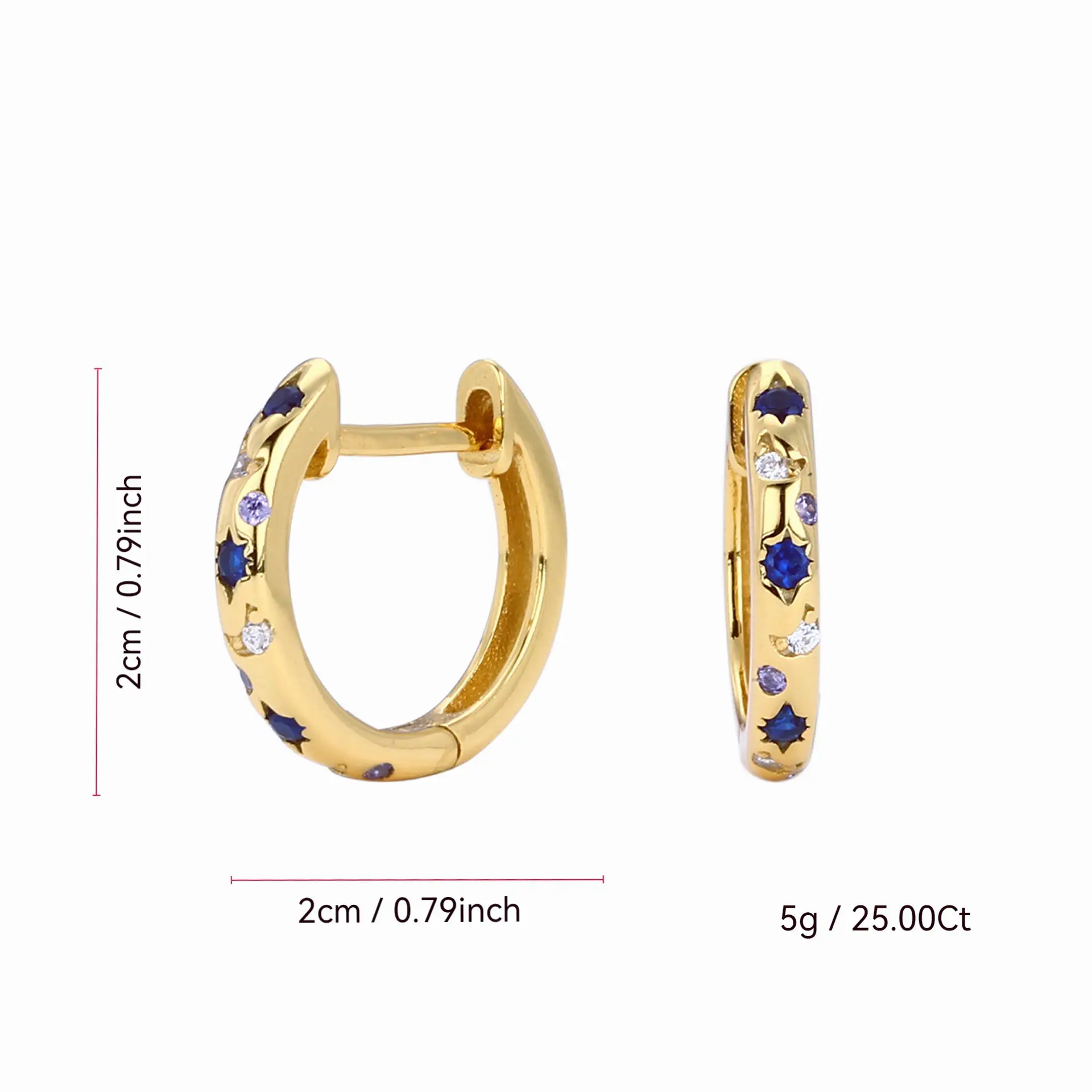 Women Moon Star Earrings Copper Real Gold Micro-inlaid Zircon — feature 5