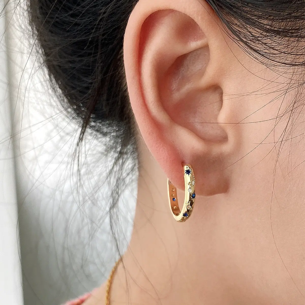 Women Moon Star Earrings Copper Real Gold Micro-inlaid Zircon — feature 6