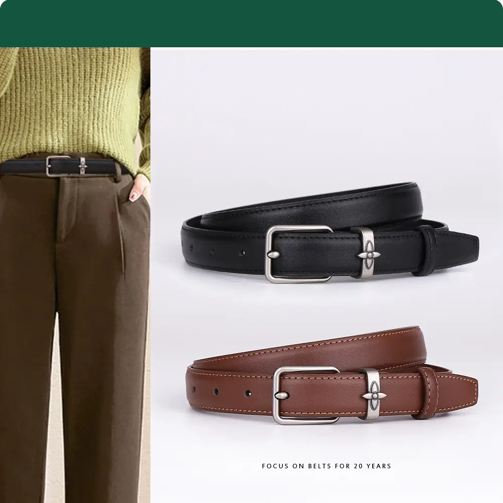 Women's Genuine Leather Belt with Pin Buckle Small Flower Alloy - Image 4