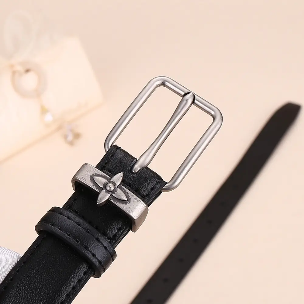 Women's Genuine Leather Belt with Pin Buckle Small Flower Alloy - Image 6