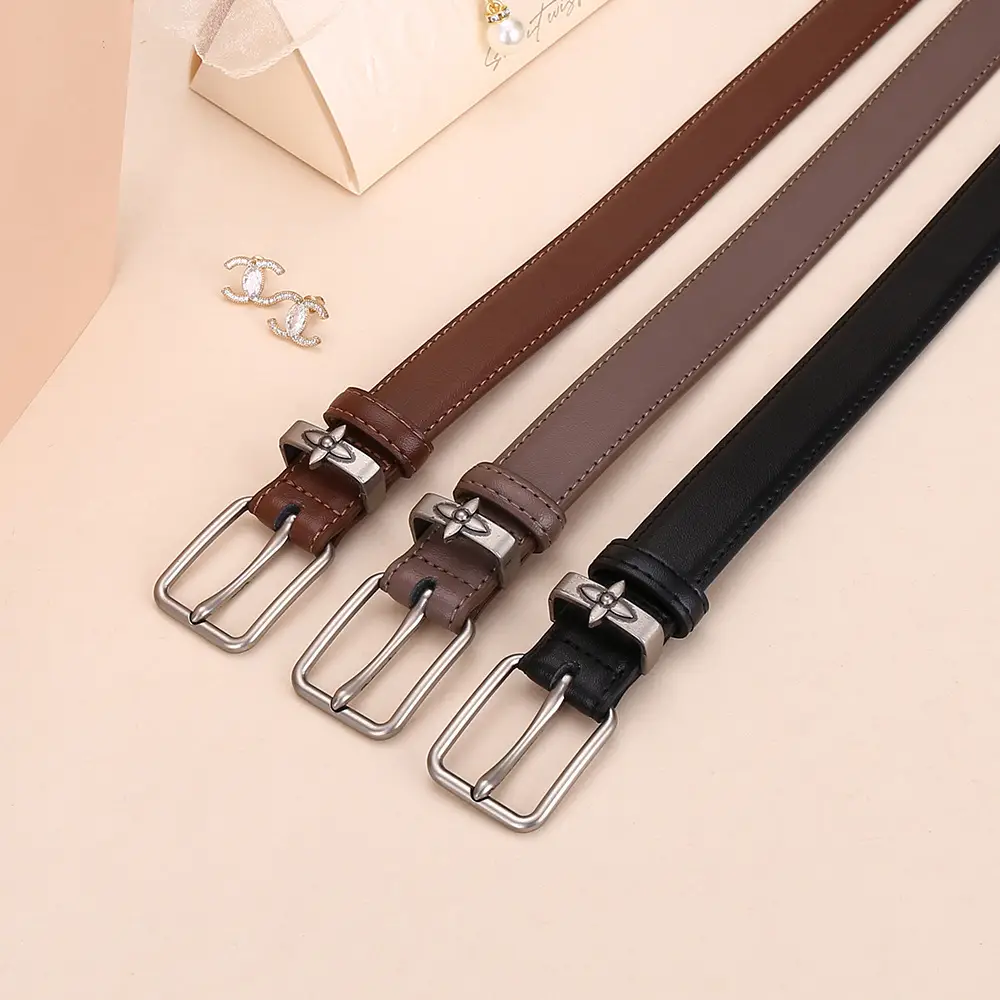 Women's Genuine Leather Belt with Pin Buckle Small Flower Alloy - Image 7