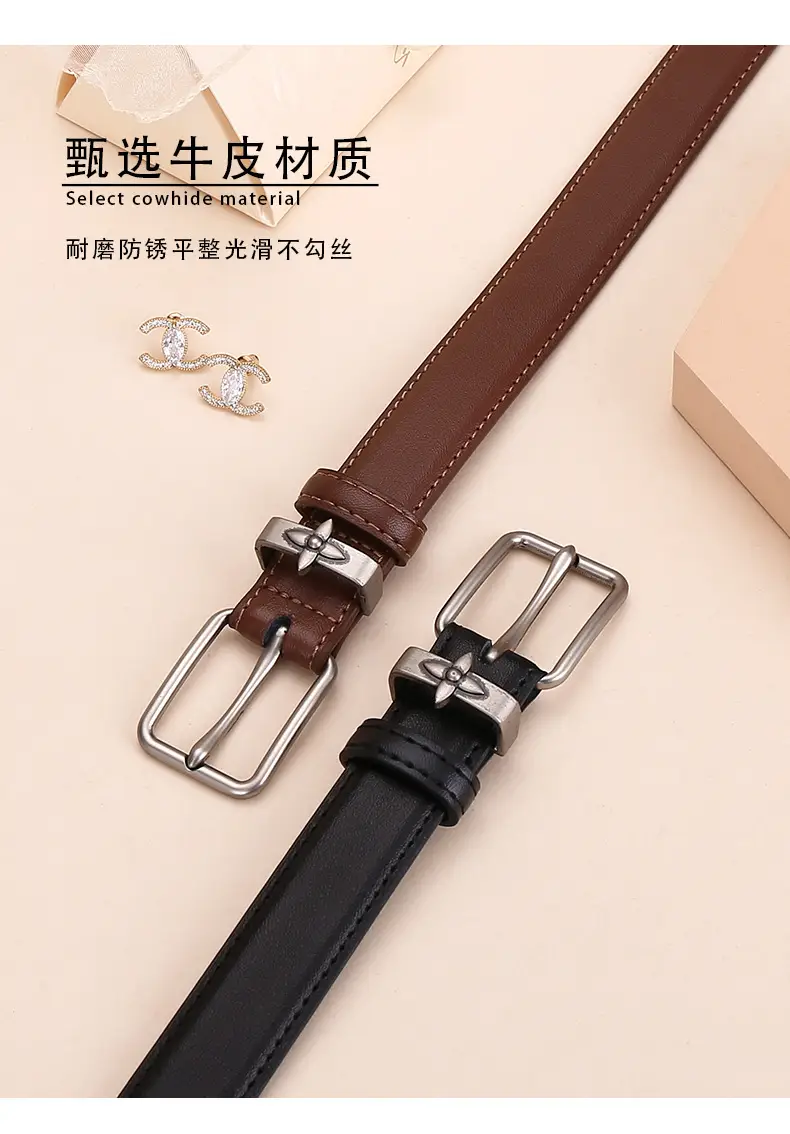 Women's Genuine Leather Belt with Pin Buckle Small Flower Alloy — feature 11
