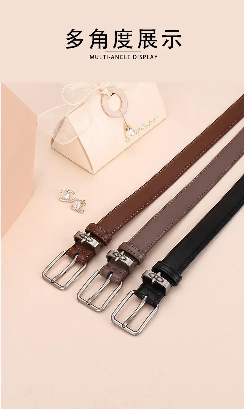 Women's Genuine Leather Belt with Pin Buckle Small Flower Alloy — feature 16