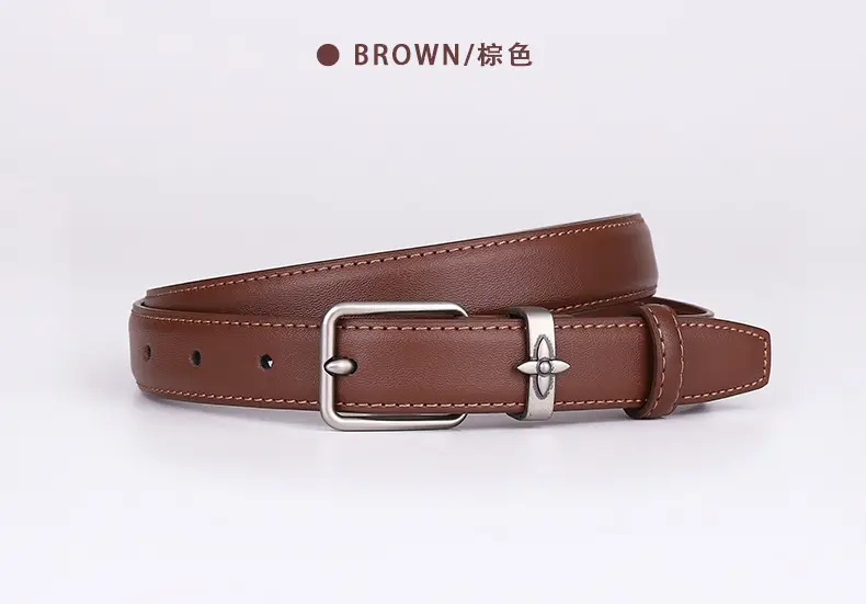 Women's Genuine Leather Belt with Pin Buckle Small Flower Alloy — feature 24