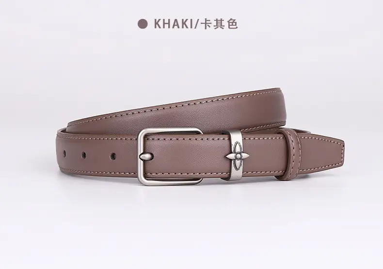 Women's Genuine Leather Belt with Pin Buckle Small Flower Alloy — feature 25