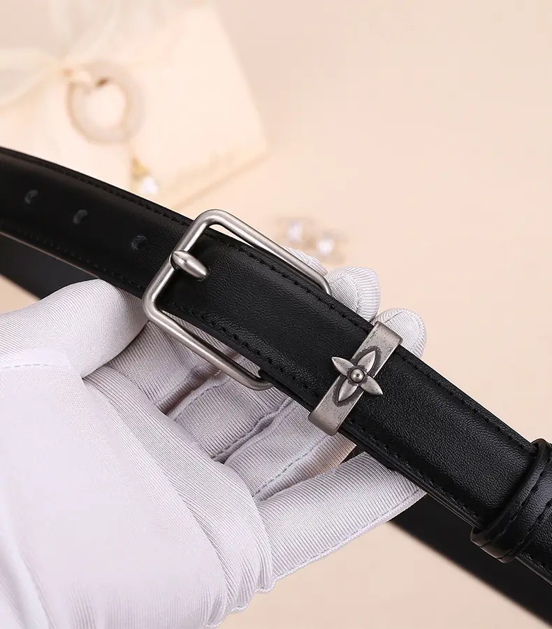 Women's Genuine Leather Belt with Pin Buckle Small Flower Alloy — feature 27