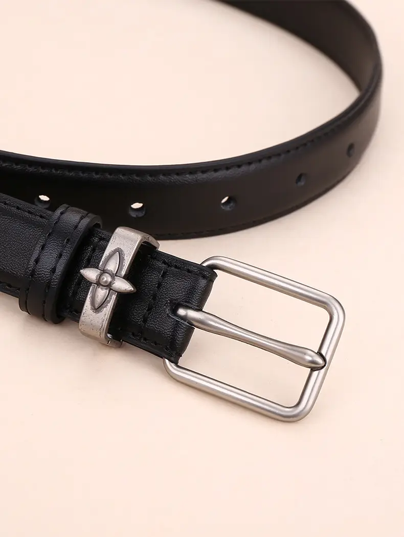 Women's Genuine Leather Belt with Pin Buckle Small Flower Alloy — feature 28