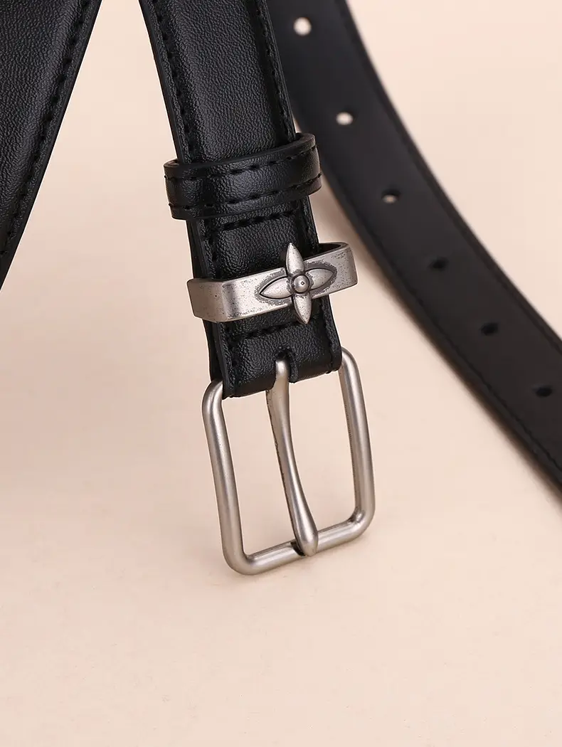 Women's Genuine Leather Belt with Pin Buckle Small Flower Alloy — feature 29
