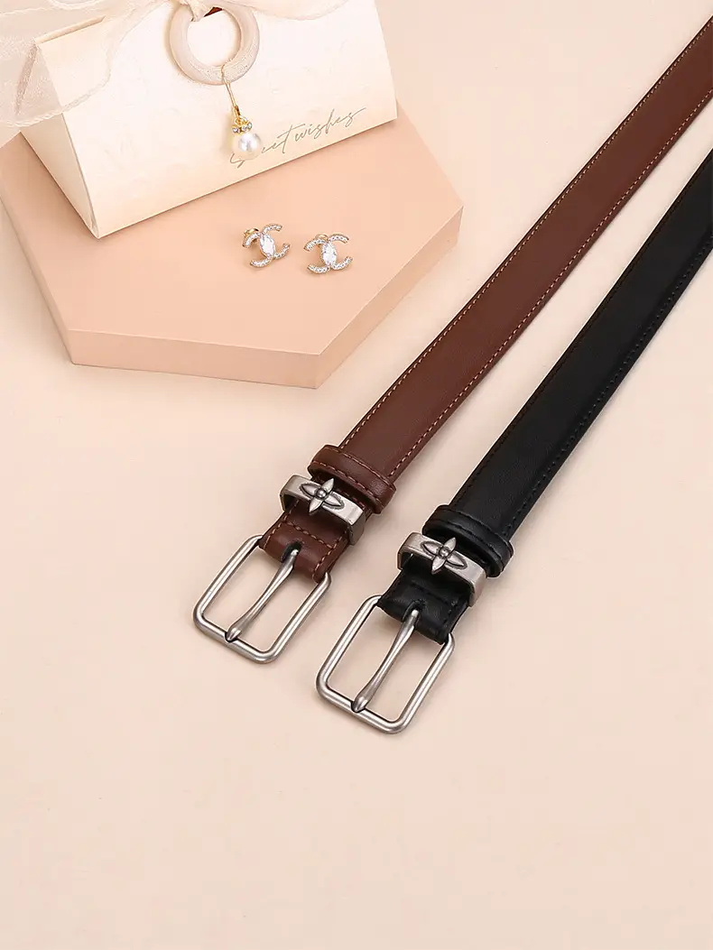 Women's Genuine Leather Belt with Pin Buckle Small Flower Alloy — feature 3