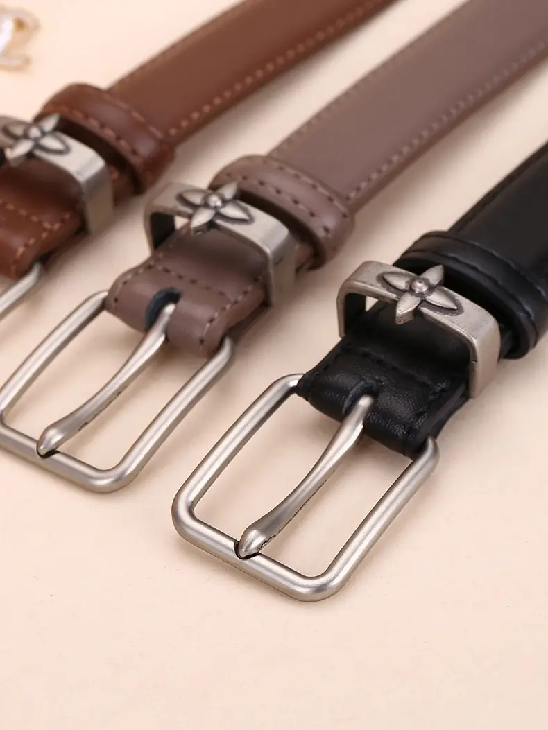 Women's Genuine Leather Belt with Pin Buckle Small Flower Alloy — feature 32