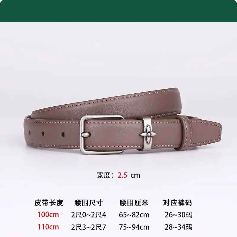 Women's Genuine Leather Belt with Pin Buckle Small Flower Alloy - Image 3